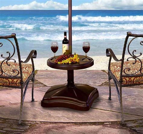 Rolling Umbrella Stand Accessory Table Bronze Pool Patio Deck Safe ...