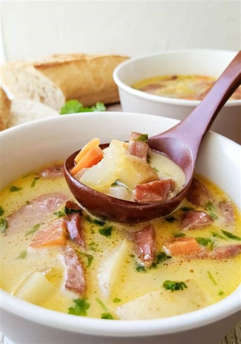 Cheesy Potato Kielbasa Soup Recipe |100KRecipes