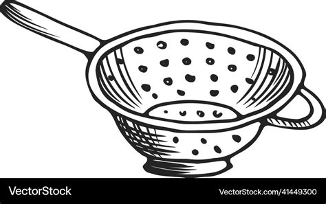 Strainer sketch long handle colander steel mesh Vector Image