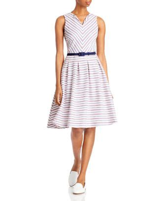 KARL LAGERFELD PARIS Striped Belted Dress | Bloomingdale's