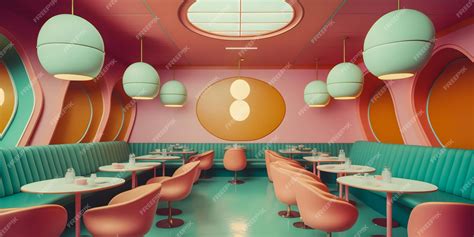 Premium Photo | 70s restaurant interior vintage style retro colors