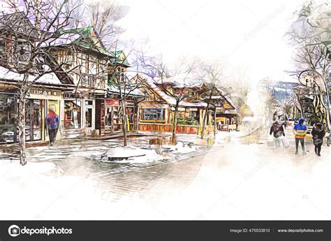 Wooden Architecture Zakopane Day Poland Illustration Art Drawing Sketch ...