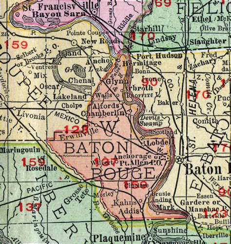 West Baton Rouge Parish, Louisiana, 1911, Map, Rand McNally, Port Allen, Erwinville, Addis ...