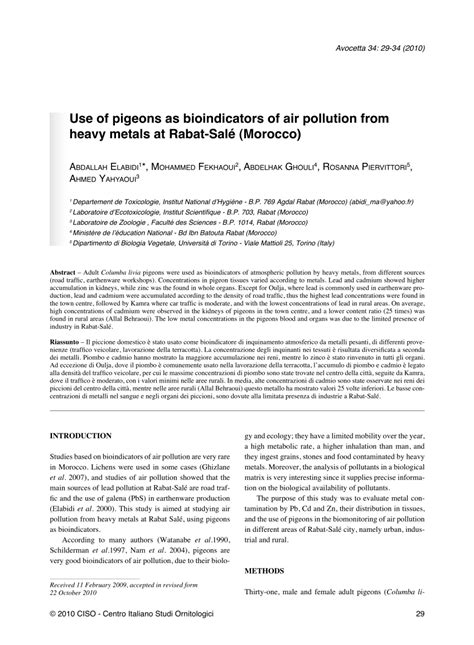 (PDF) Use of pigeons as bioindicators of air pollution from heavy ...