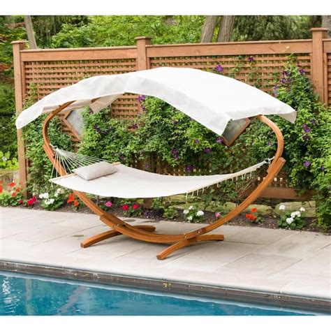 Leisure Season 6.5 ft. Wooden Art Deco Hammock Stand with Hammock and Canopy HSWC115 - The Home ...