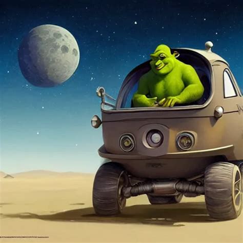 shrek travels to the moon in a car, highly detailed, | Stable Diffusion