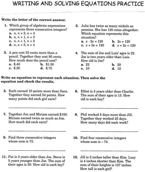 Expression And Equation Worksheet With Answer