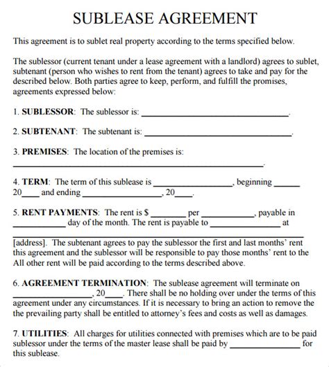 Sublease Agreement Template | Free Agreement Templates