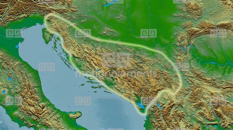 Zoom Into Dinaric Alps Mountain Range - Glowed. Colored Physical Map Stock Animation | 9696376