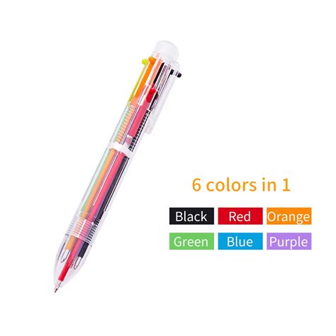 Ballpoint Pen Multicolor 6 In 1 Colorful Spring Retractable Design 0.5mm Ballpoint Pen Gift ...