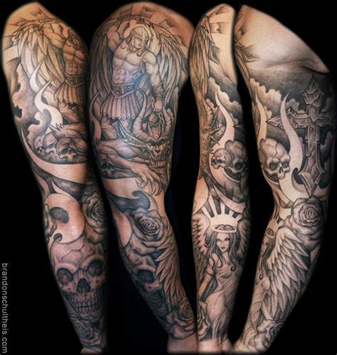 Angel sleeve tattoo, Sleeve tattoos, Demon tattoo