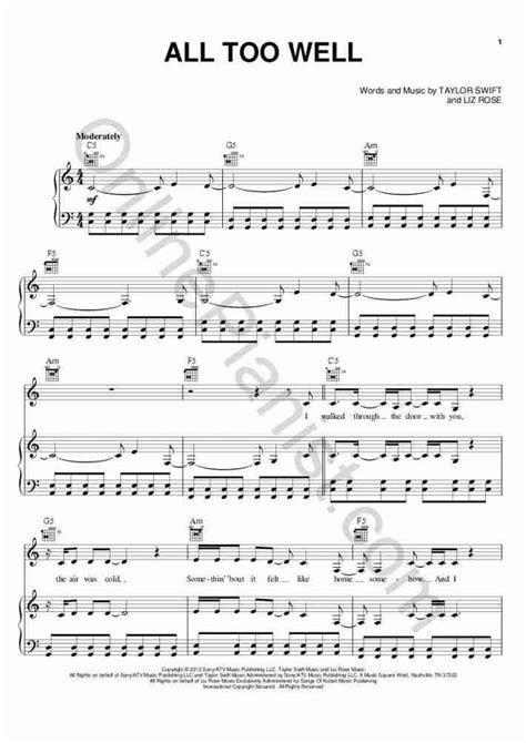 All Too Well Chords - Buy "All Too Well" Sheet Music by Taylor Swift for Piano ... / Aprenda a ...