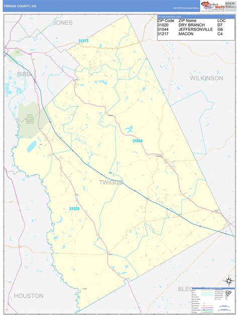 Twiggs County, GA Zip Code Wall Map Basic Style by MarketMAPS ...