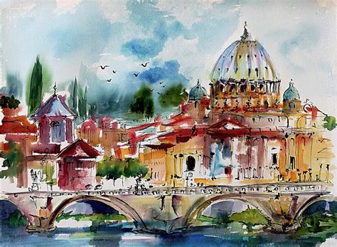 Art Sale 50% off Rome Saint Peter's Basilica San Angelo Bridge Painting