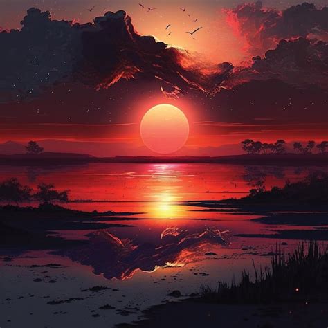 Premium AI Image | A painting of a sunset with the sun in the sky