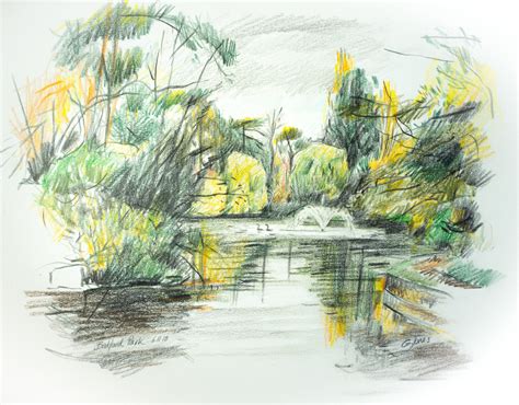 Dessin original de crayon coloré de paysage de Bedford Park - Etsy France