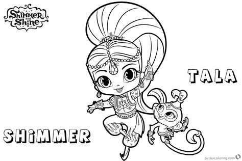 Shimmer and Shine Coloring Pages Shimmer with Pet Tala - Free Printable ...