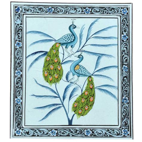 Handmade Miniature Painting Of Peacock On Silk Cloth