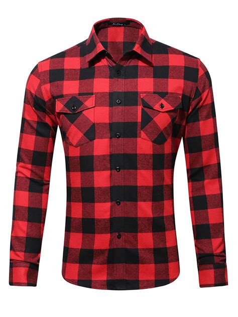 Autumn Winter Lapel Shirts Men Boys Teens Casual Striped Plaid Shirt Long sleeve Stylish Plaid ...