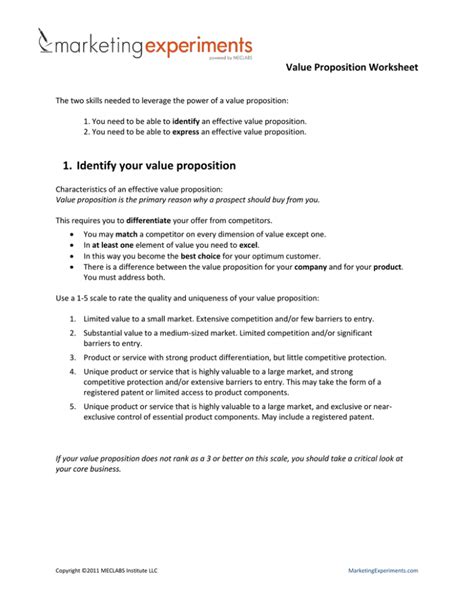 Value Proposition Worksheet