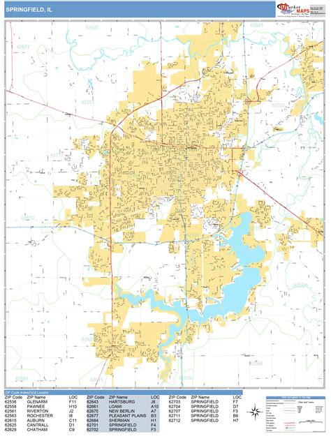 Springfield Illinois Wall Map (Basic Style) by MarketMAPS - MapSales