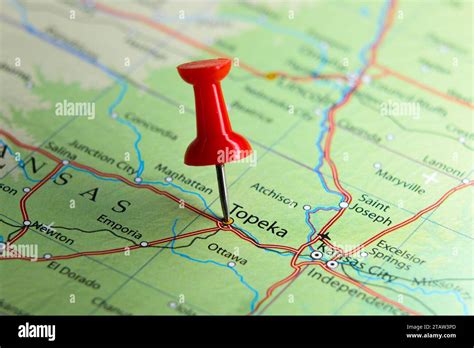 Topeka, Kansas pin on map Stock Photo - Alamy