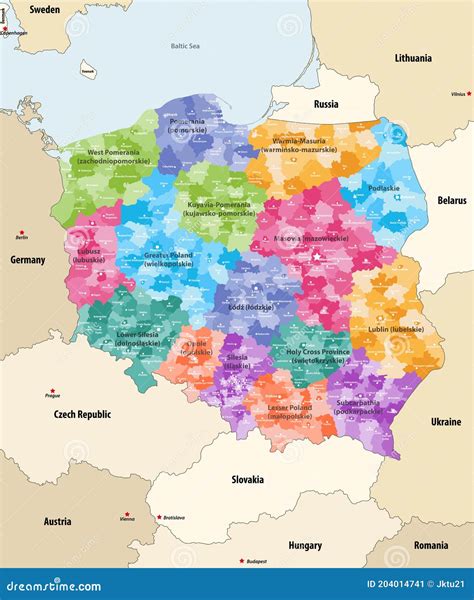 Vector Map of Poland Administrative Divisions Colored by Provincesknown ...