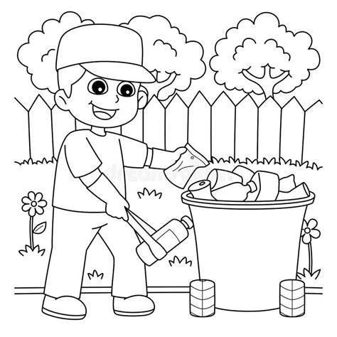 Boy Picking Up Litter Coloring Page for Kids Stock Vector ...