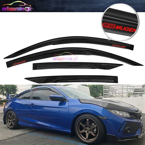 Fit 16-20 Honda Civic Coupe Window Visor Vent Mugen Style Shade w/ Red ...