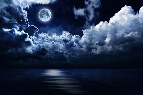 Pictures Nature Sky Moon Water night time Clouds