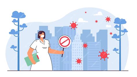 Free Vector | Cartoon nurse in mask holding stop sign. coronavirus ...