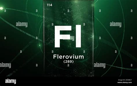 Flerovium (Fl) symbol chemical element of the periodic table, 3D animation on atom design ...