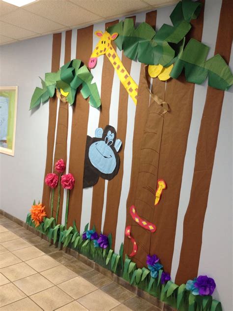 giraffe and gorilla, Rumble in the Jungle, Preschool Hall | Jungle crafts, Jungle theme ...