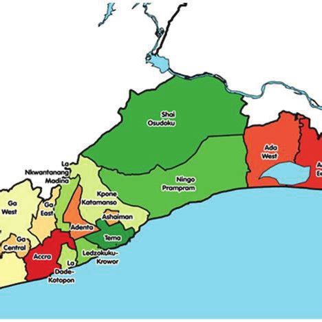 Map of the Greater Accra Region showing the districts sampled ...