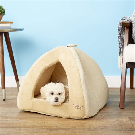 Best Pet Supplies Coral Fleece Tent Bed, Tan, Large - Chewy.com