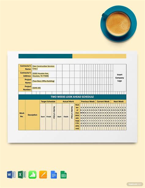 Construction Look Ahead Schedule Template in Google Docs, Google Sheets ...