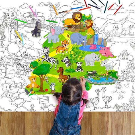 Zoo Jumbo Giant Coloring Poster for Kids 45 x 32 Inch Table Wall ...