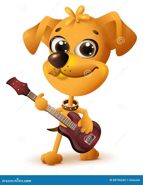 Yellow dog playing guitar stock vector. Illustration of instrument - 89796342