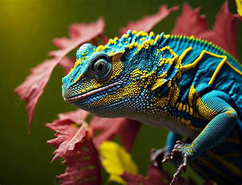 Latar BelakangMacrophoto Dari Indah Biru Kuning Bunglon Hewan Satwa Liar Fotografi Latar ...