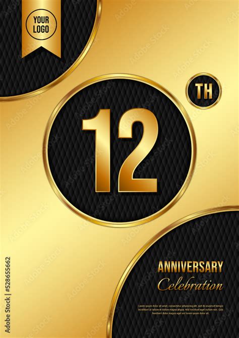 12 Year Anniversary celebration template design. Golden Anniversary ...