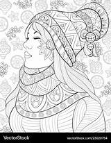 Adult coloring Bookpage A Cute girl Royalty Free Vector sketch template