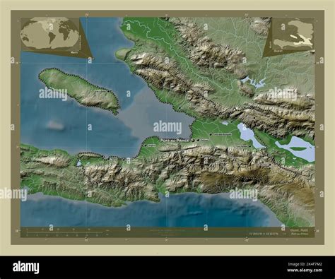 Ouest, department of Haiti. Elevation map colored in wiki style with ...