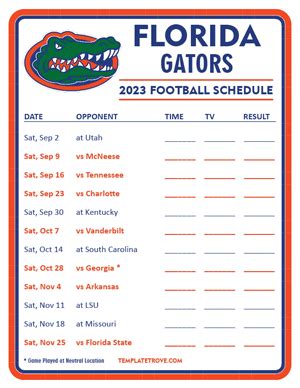 Printable 2023 Florida Gators Football Schedule