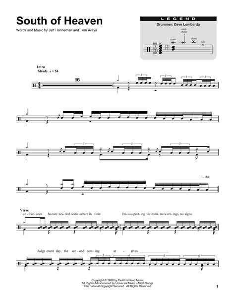 South Of Heaven Sheet Music | Slayer | Drums Transcription