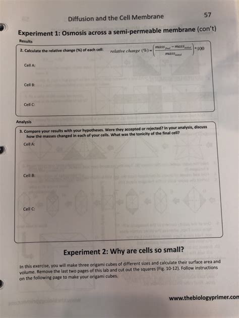 Diffusion and the Cell Membrane Experiment 1: Osmosis | Chegg.com