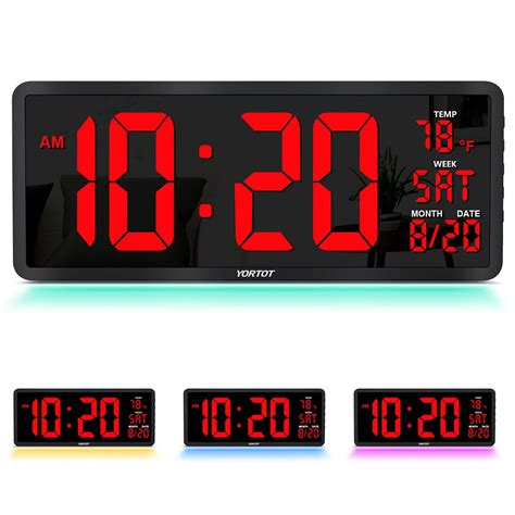 Buy YORTOT 16” Large Digital Wall Clock with Remote Control - Adjustable Dimmer, 7 Color Night ...