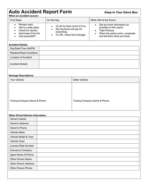 Vehicle Accident Report Form Template