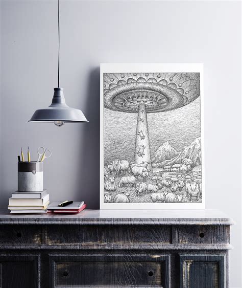 UFO Illustration Poster Sci-fi Art Print for Wall Art by | Etsy