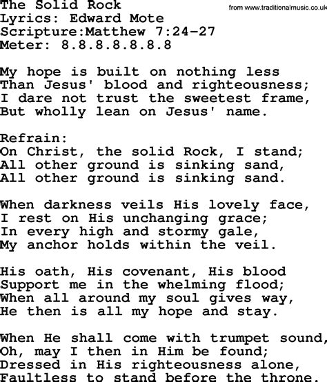 Good Old Hymns - The Solid Rock - Lyrics, Sheetmusic, midi, Mp3 audio ...