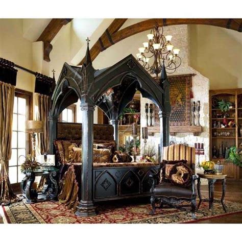 Gothic Cathedral Canopy Bed Mahogany Chandelier